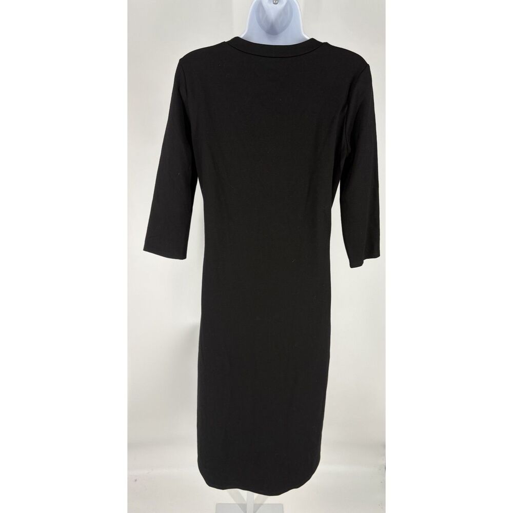 Black Button 3/4 Sleeve Midi Dress - Picture 3 of 3